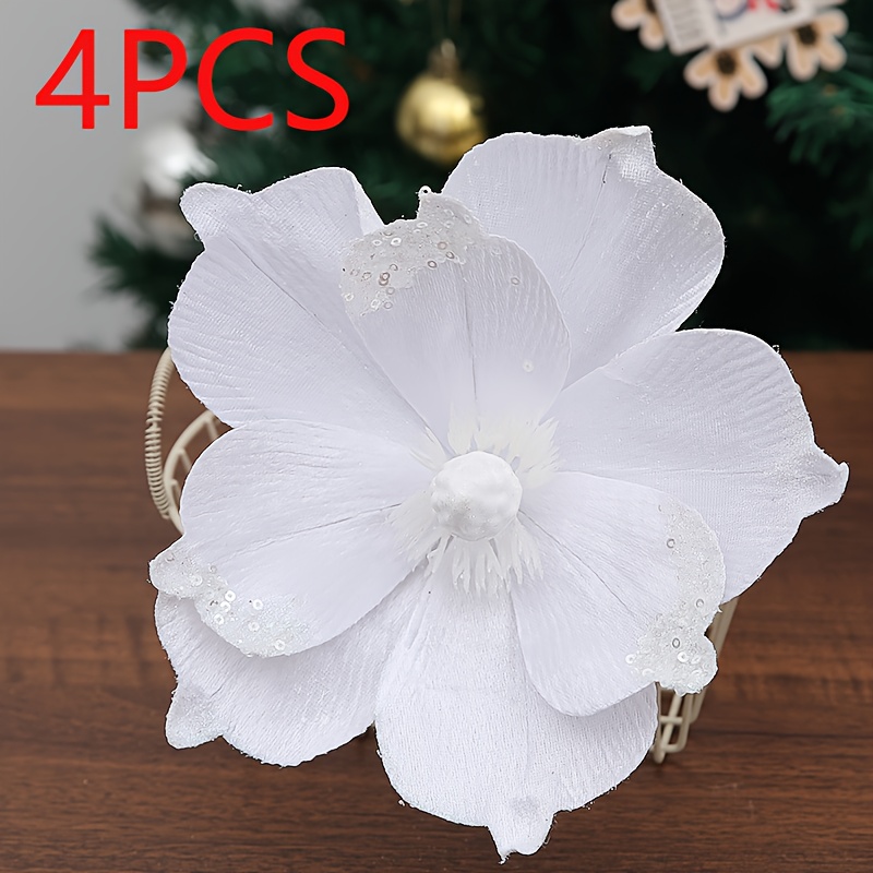 4pcs Glitter Christmas Artificial Flowers Artificial Christmas Tree Flower Ornament For Xmas Tree New Year Party Wedding Ornaments