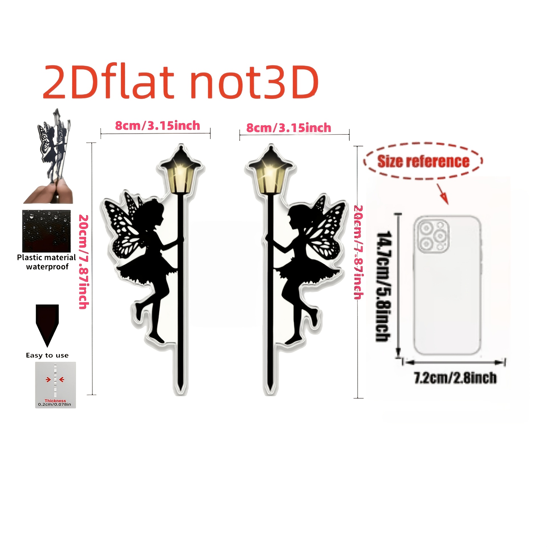 TEMU 2d Flat, 2pcs Fairy Garden Decor - Girl Street Lamp Waterproof Rustproof Outdoor Yard Art, No Power Ground Installation Required, Suitable For