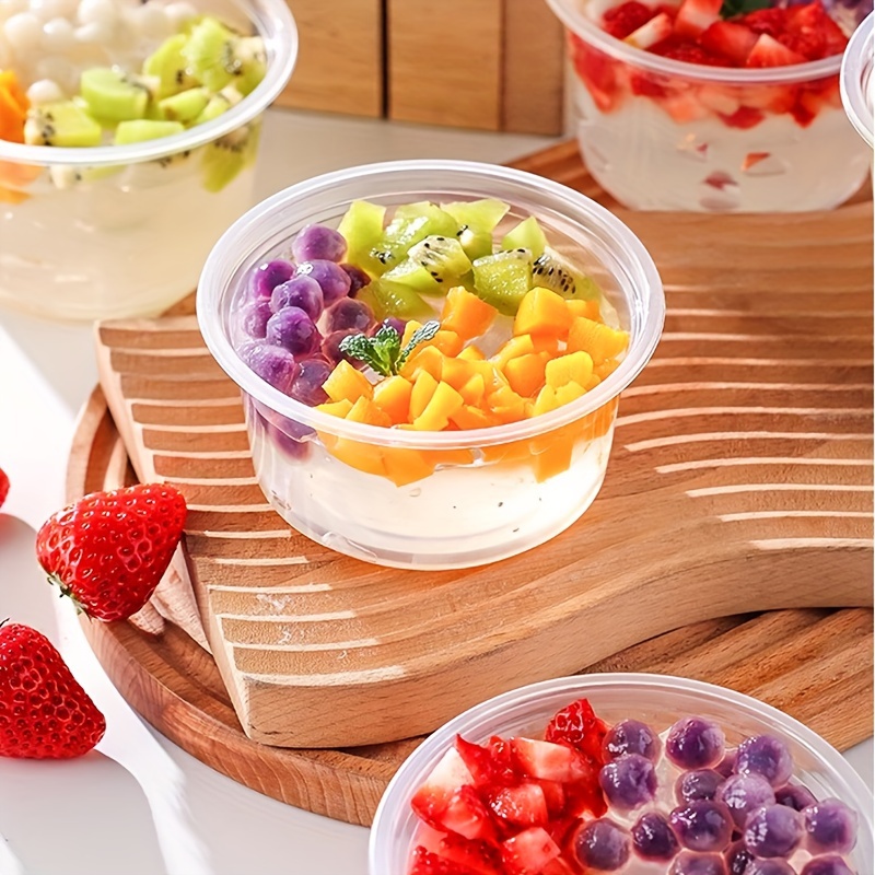 25sets clear plastic dessert cups with lids pet material reusable round candy packaging boxes for cakes sweets fruit transparent food containers for home party use details 1