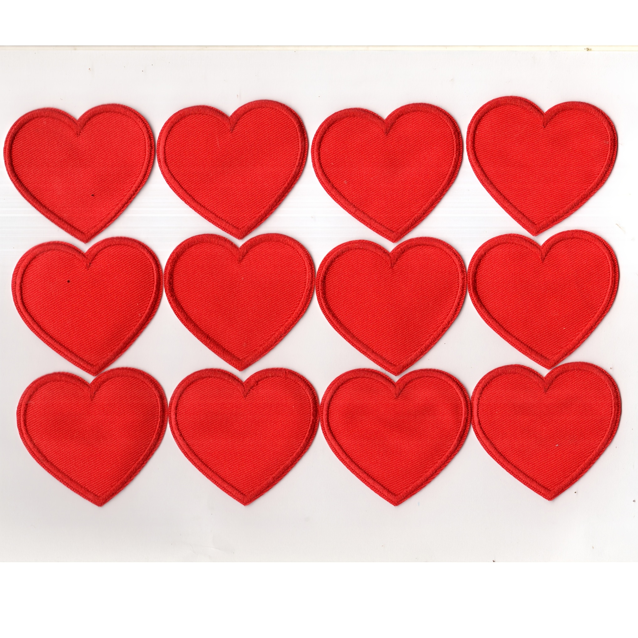 12pcs Red Heart Embroidery Patches Iron-on Clothing And Additions Repair Badge Suitable For Clothes, Bags, Shoes, Hats, Home Decor Ironing