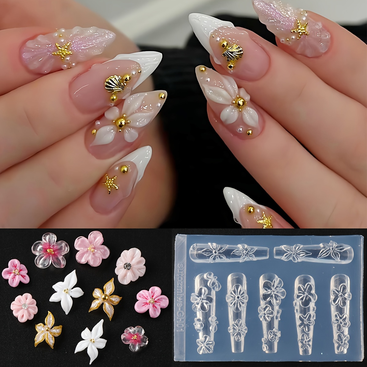 TEMU 1pc Moule à pour ongles printemps Fleurs Orchidée Lys | Silicone haute pétales Floral Été Gel à ongles Pochoirs Modèles d'impression Outils de