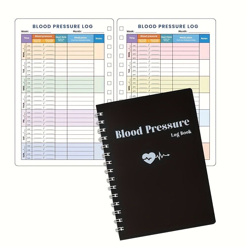 Image of 48 Sheets Blood Pressure Notebook Blood Pressure Logbook With Planners Spiral Bound Blood Pressure Journal Daily Recording And Monitoring Of Blood Pressure, Heart Rate And Medication At Home