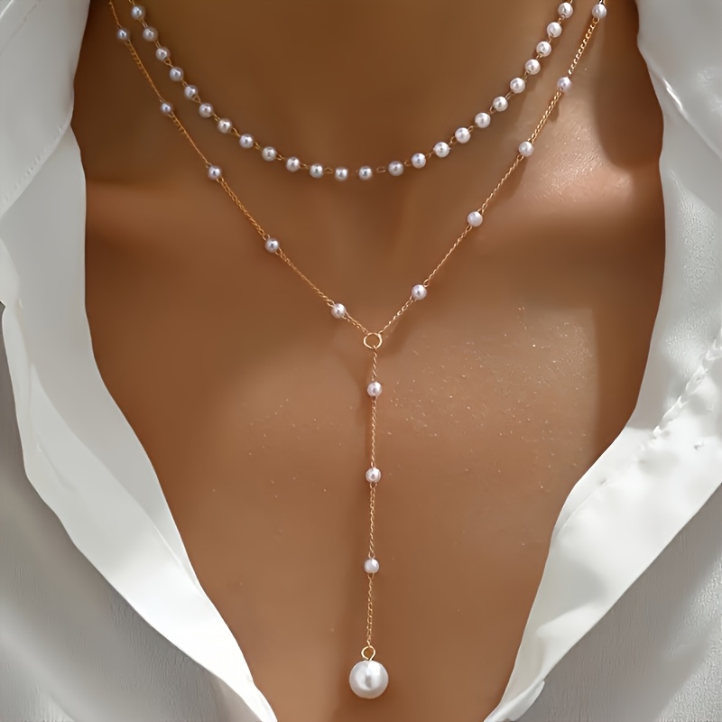 1 Colar Elegante Estilo Coreano com Pingente de Pérola Falsa