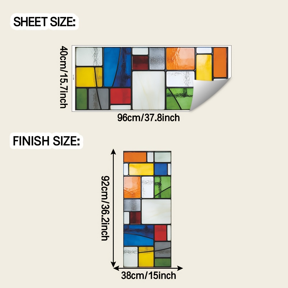 TEMU 1pc, New Style Glass Decal, Colorful Block , Fully Transparent, And Remove Self-adhesive Pvc Sticker, Suitable For Glass Window Home , 15.7*37.8