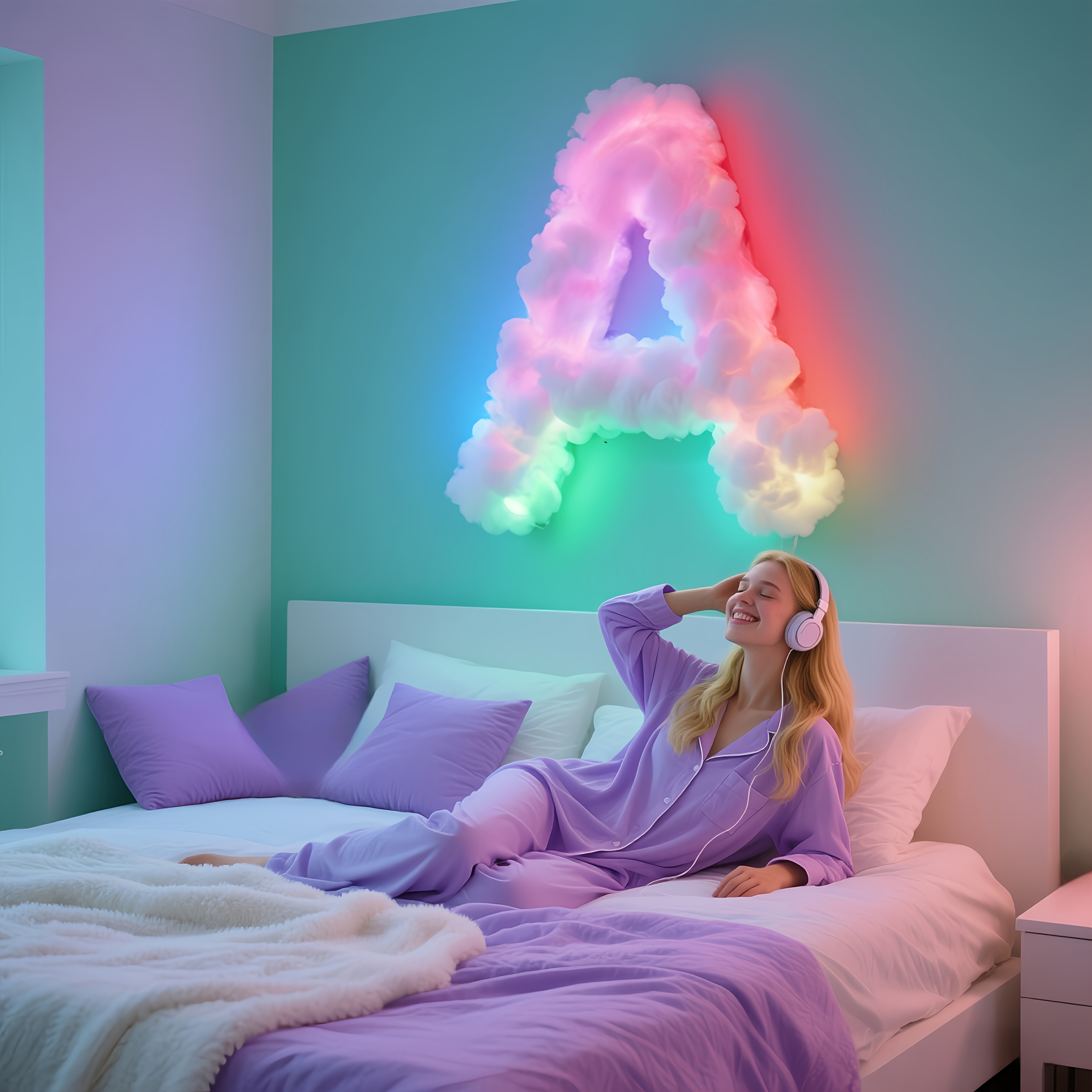 Néon LED en forme de nuage avec lune • Lampe Led