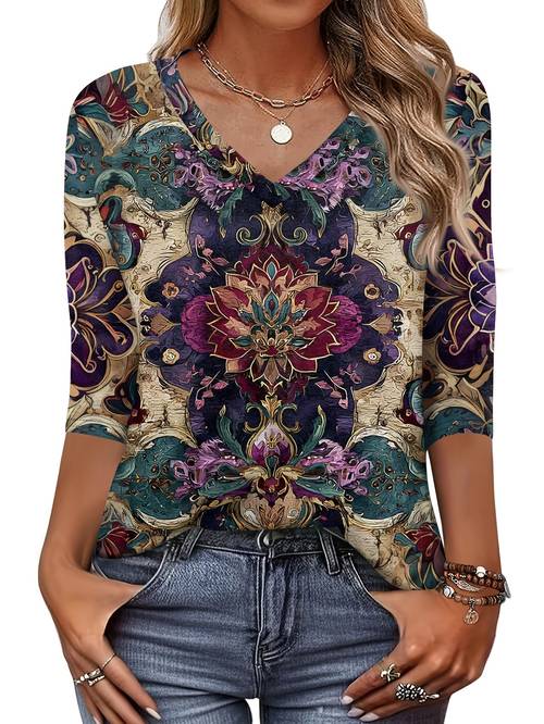 womens fashion 3 4 sleeve top comfortable shirt v neck elbow sleeve t shirt