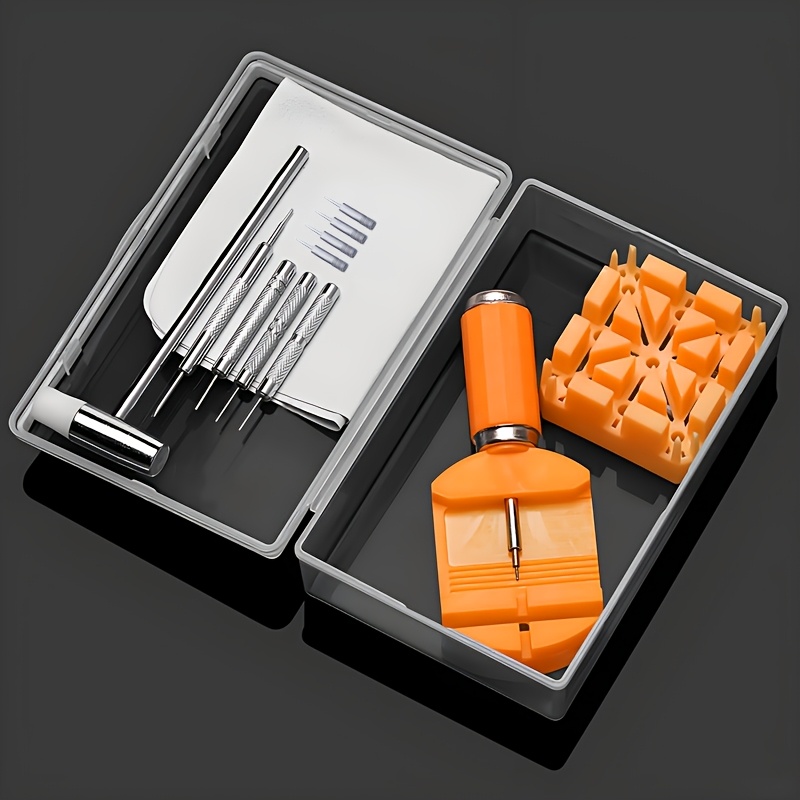 TEMU Jeu de 12 pièces d'outils de réparation de montres professionnels de luxe avec pince à goupilles, marteau, outil à barrettes, tronçonneuse et