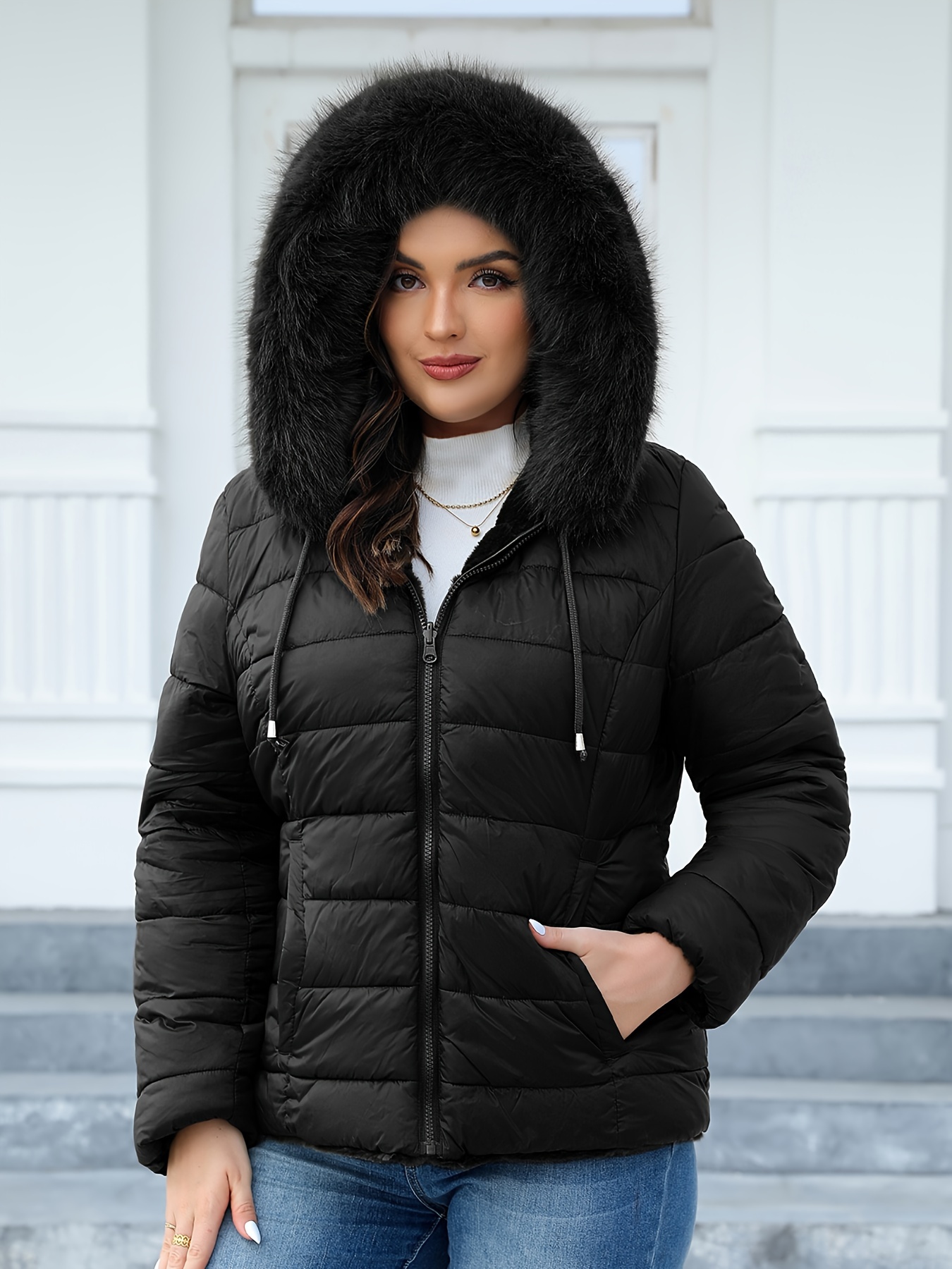 Winter Coat With Fur Trim Plus Size Puffer Coat Womens Wyongtao