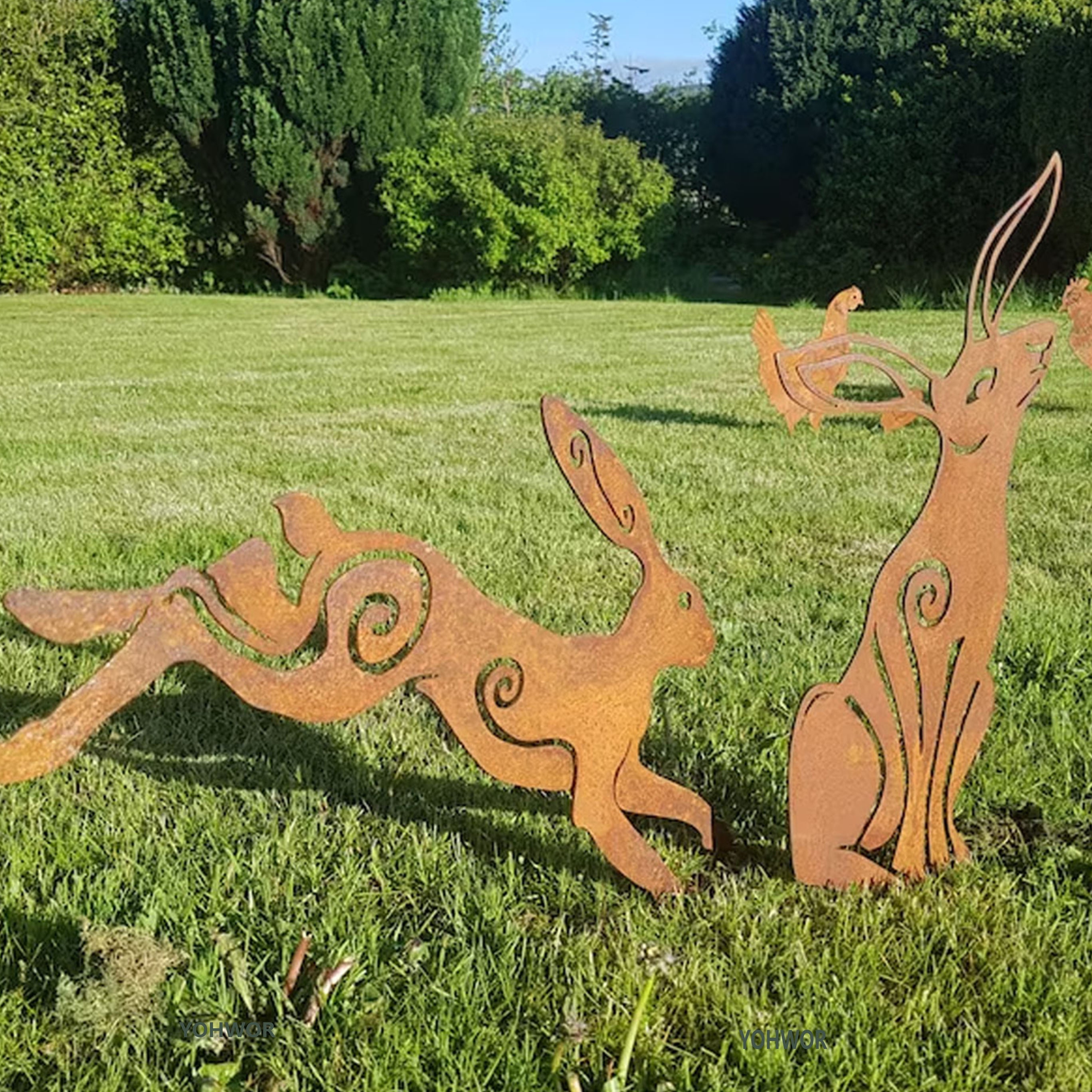 

1pc, Rusty Metal Hare, Leaping Rusty Metal Hare, Rusty Metal Moon Gazing Hare, Garden Ornaments - Rabbit - Star Gazing, Rusty Metal Garden Decor/outdoor Garden Decoration/farmhouse Decor