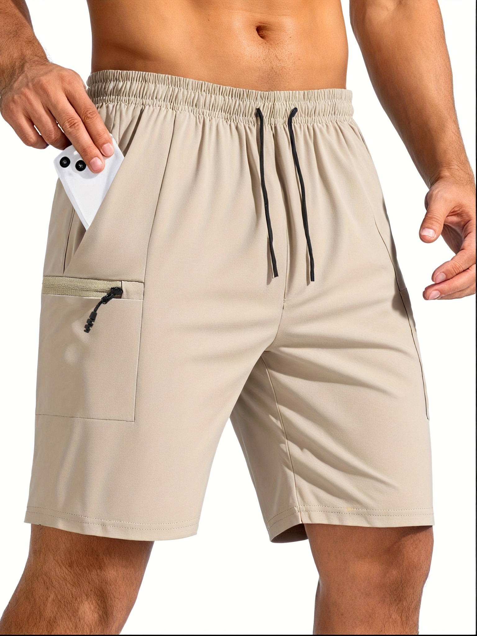Men's Quick-Dry Hiking Shorts, Lightweight Running Gym Outdoor Sports Shorts with Zippered Pockets