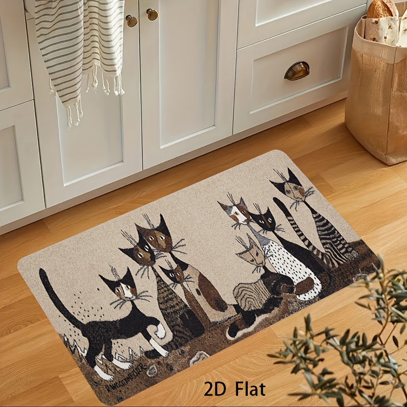 1.1cm Thick Kitchen Mat, Abstract Kitten Pattern Balcony Polyester Mat Suitable For Kitchen, Living Room, Porch, Balcony And Home