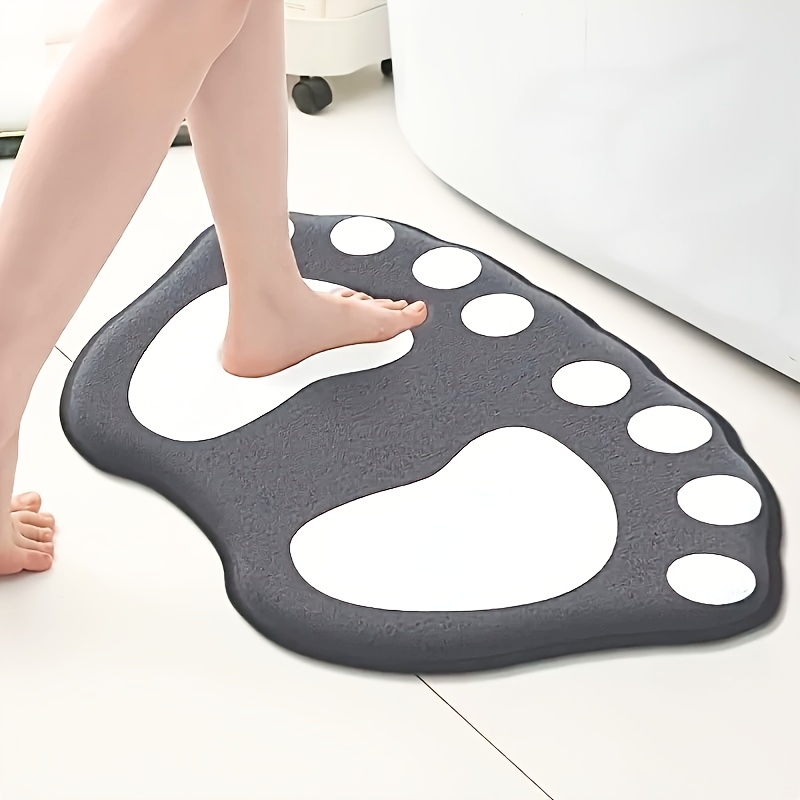Image of 1pc Non-slip Flannel Bath Mat With Paw Print Design - Soft, Absorbent, And Lightweight Bathroom Mat For Shower, Tub, And Toilet
