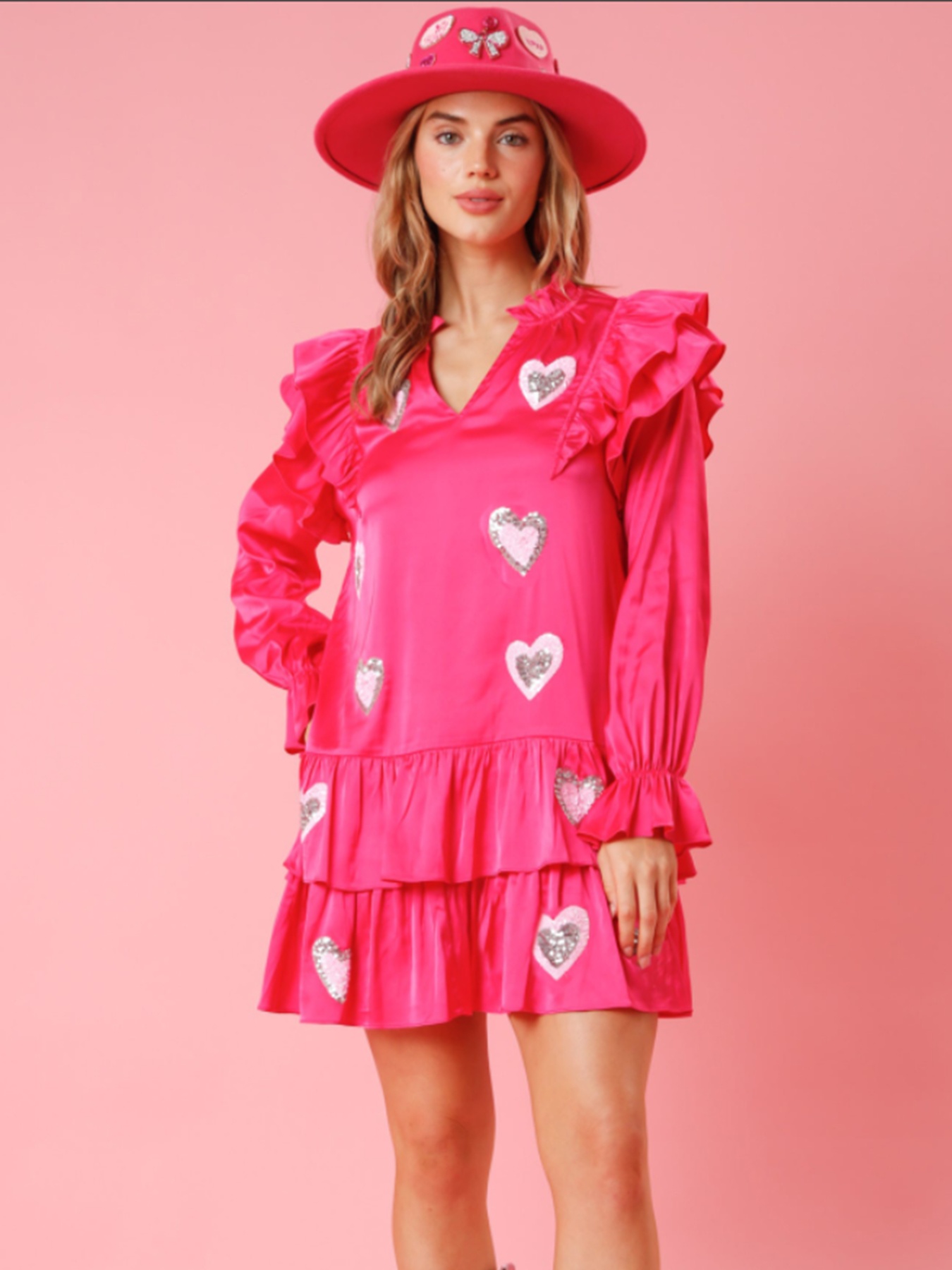 womens long sleeve mini dress v neck loose fit glitter heart - Temu
