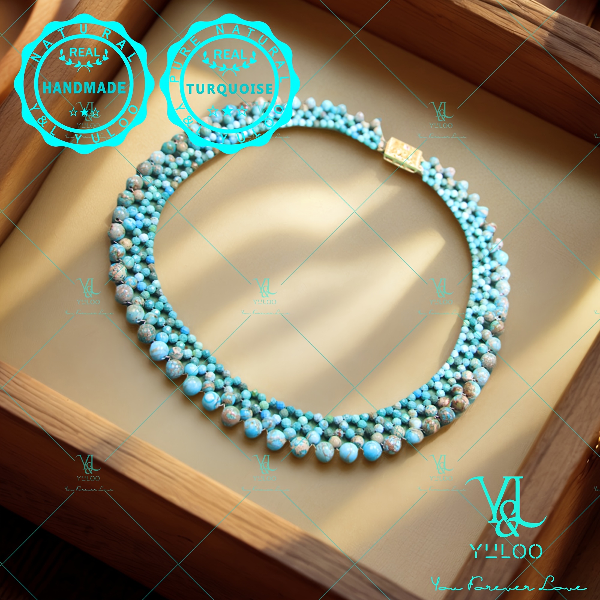 TEMU Fancy Turquoise Necklace With 14k Golden Plated Fashion 16/18 In. A For Your Girlfriend, Mom, Wife On Wedding Anniversary, , Birthday, Christmas, Valentine's Day(complimentary Pair Of Earrings)