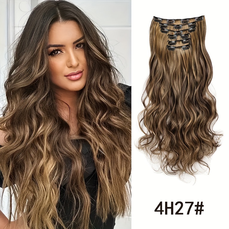 Image of 16 Clips 6pcs/set Hair Extensions Long Wavy Hairstyle Synthetic Hairpieces Heat Resistant For Women