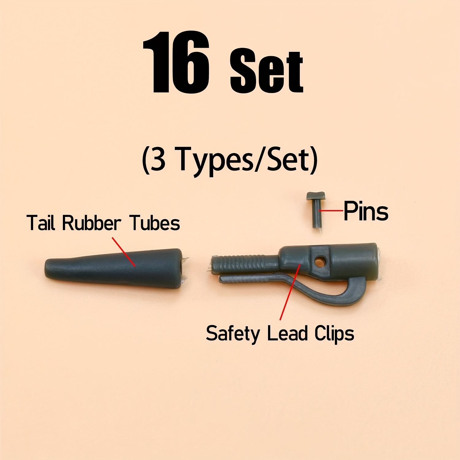 TEMU Topranc 16-set Outdoor Carp Fishing Lead Clips And Tail Rubber Tube For Fixed Fishing Line And Swivel Rigs Terminal Tackle