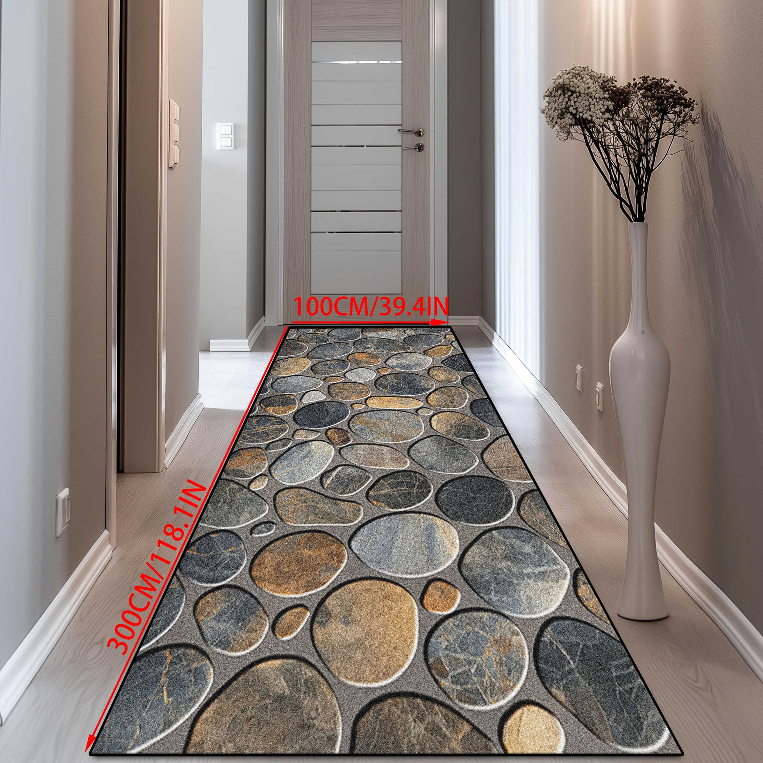 TEMU Golden Diamond Velvet 1pc Artificial Stone Pathway Pattern Large Outdoor Patio Decorative Rug, Exquisite Non-slip Balcony Runner Rug, Bathroom