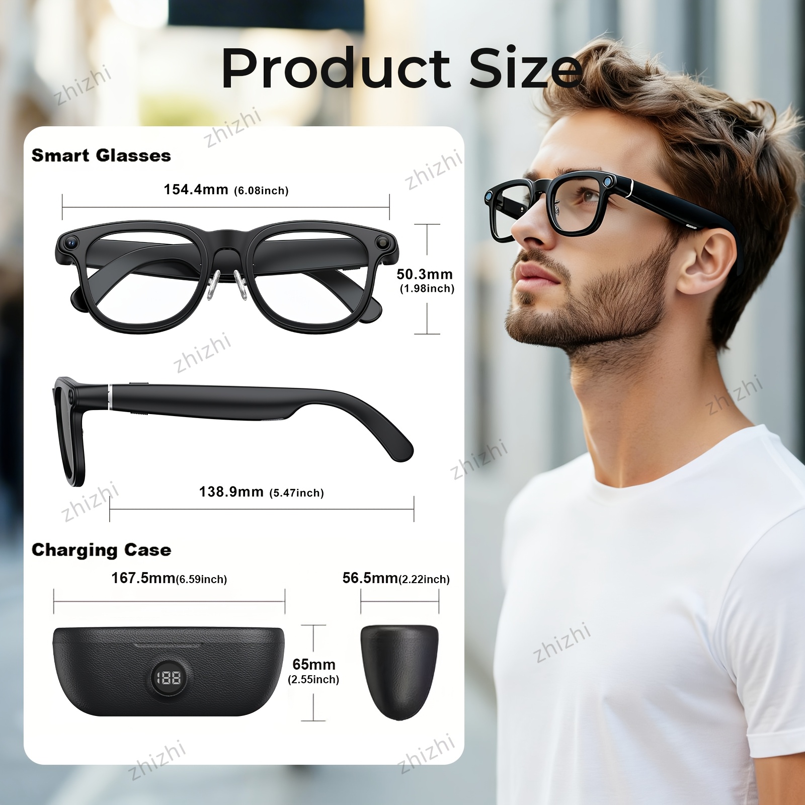 Zhizhi Ai Smart Glasses Ai with Camera And Audio for Men Women 4K with Charging Case Ai Smart Glasses Video Recording Chatgpt 800W Connect to Phone Equipped with a Chatgpt Translator And Dual Microphones for Noise Reduction