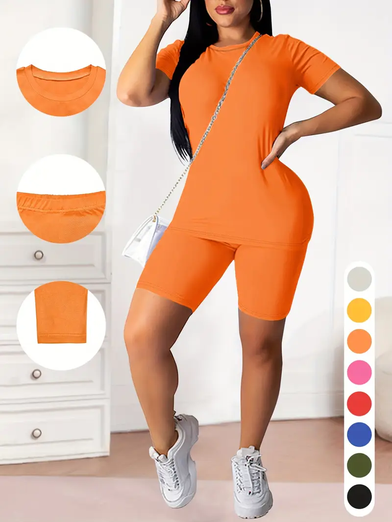 Tangerine Red Solid Casual Two-piece Set
