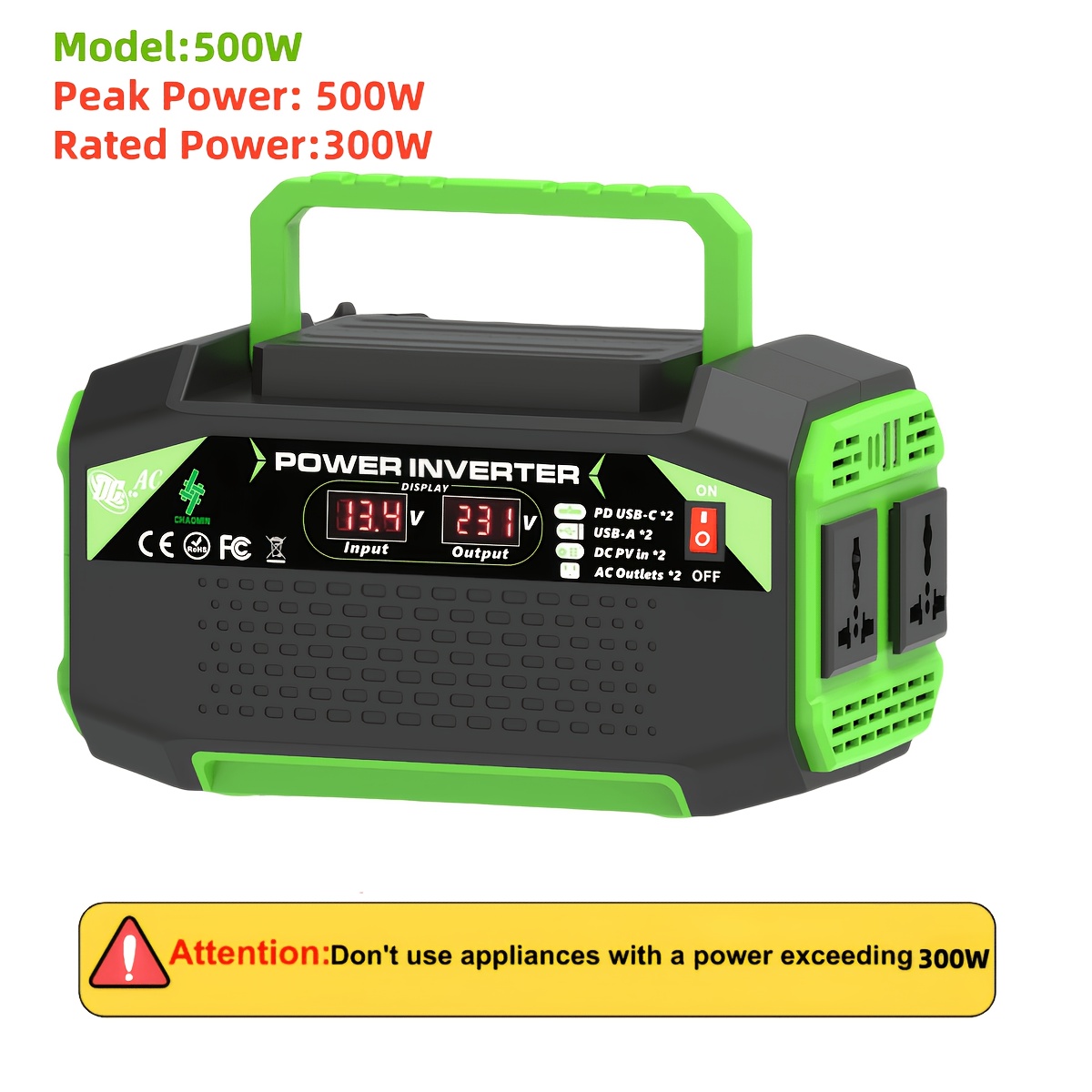 1000W/500W Inverter with Car Plug and Connecting Wire Accessories