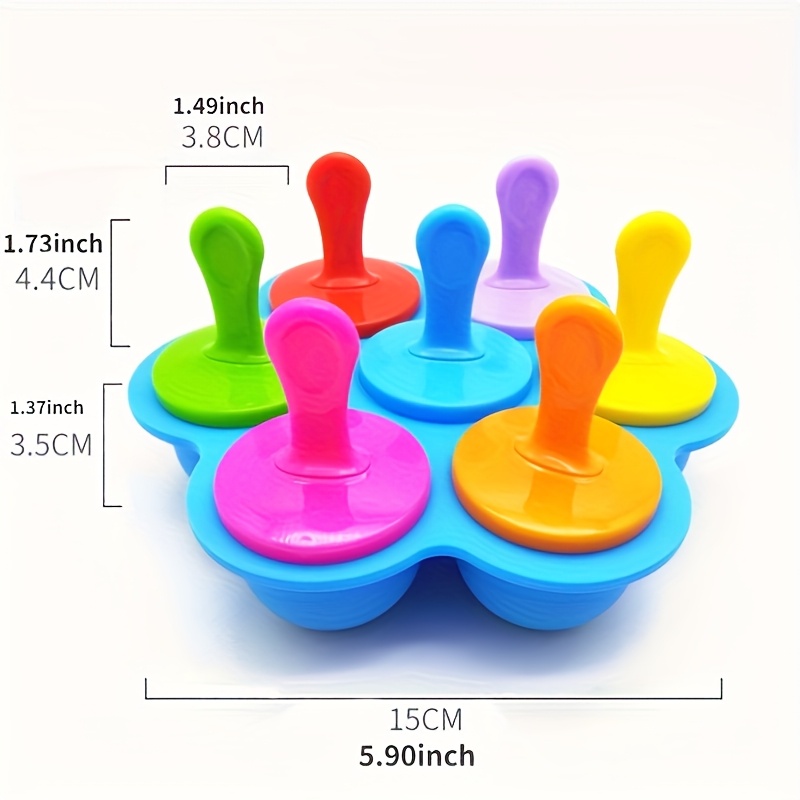 1pc 7-Cavity Silicone Ice Cream Pops Mold - Food-Grade Non-Toxic Baby-Safe DIY Fruit Shake Maker with Easy-Pull Handles & Drip Tray, Vibrant Colors for Homemade Popsicles, Ice Cream, Smoothies - Summer Kitchen Accessories, Ice Cream Accessories