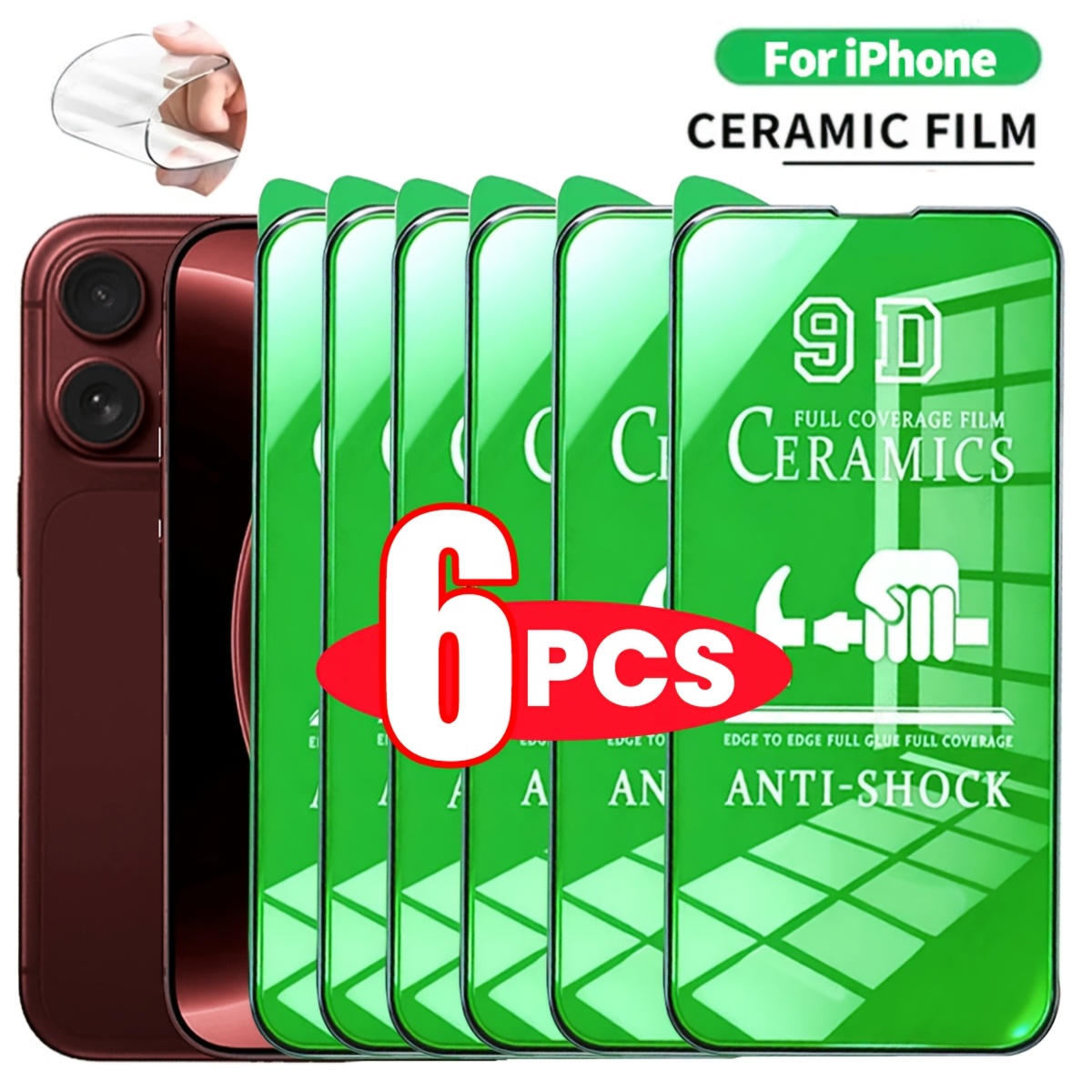 TEMU 6 stuks Zachte HD Keramische Beschermfolie voor iPhone 18 Pro Max 17 Pro 17 Air 17e 16e 16 15 14 13 12 Pro Schermbeschermer op iPhone 11 Pro Max