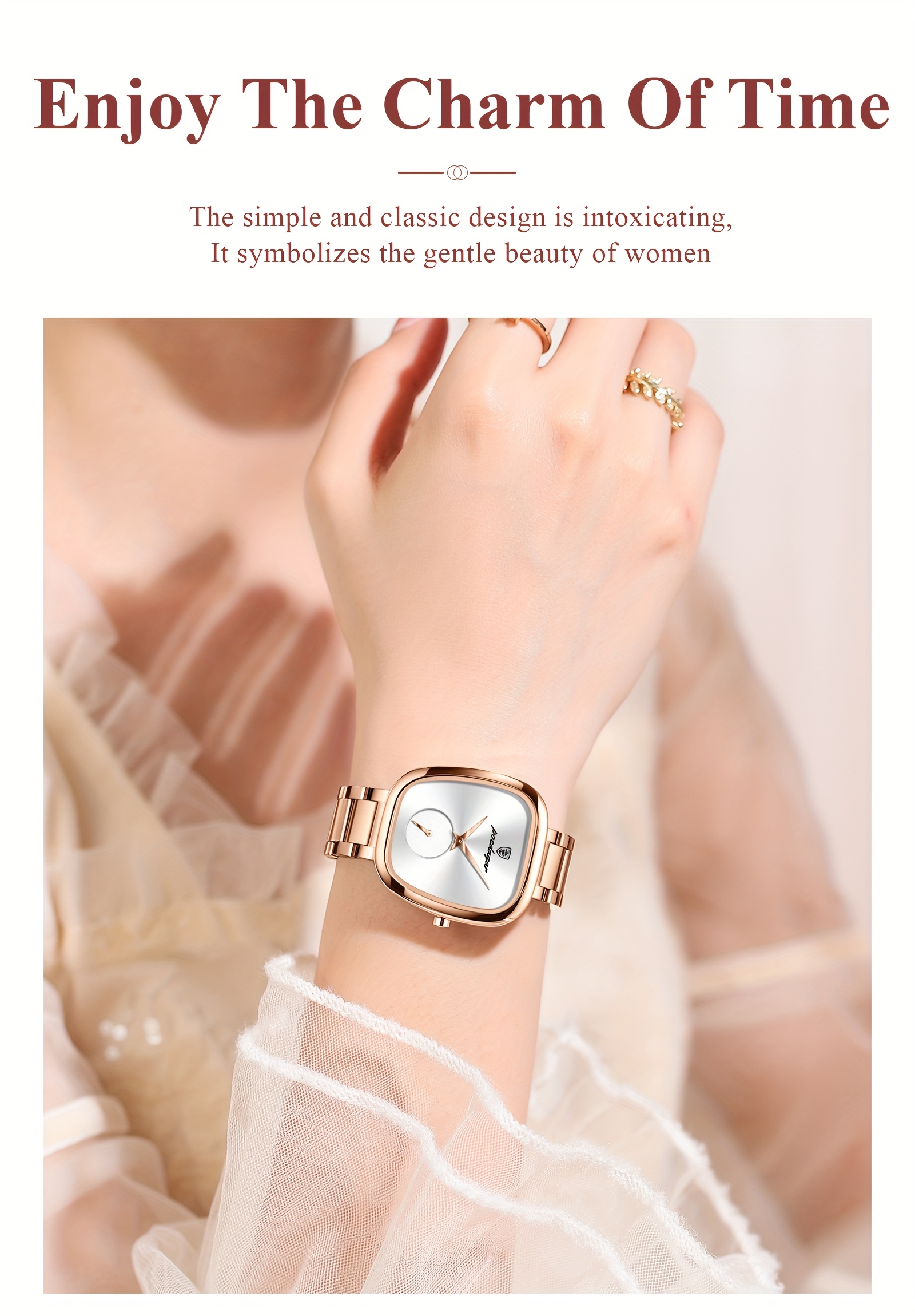 POEDAGAR Elegant Korean Style Ladies Wrist Watch, Square Alloy Case, Stainless Steel Band, Digital Display, 3ATM, Quartz Movement, Non-rechargeable Button Battery