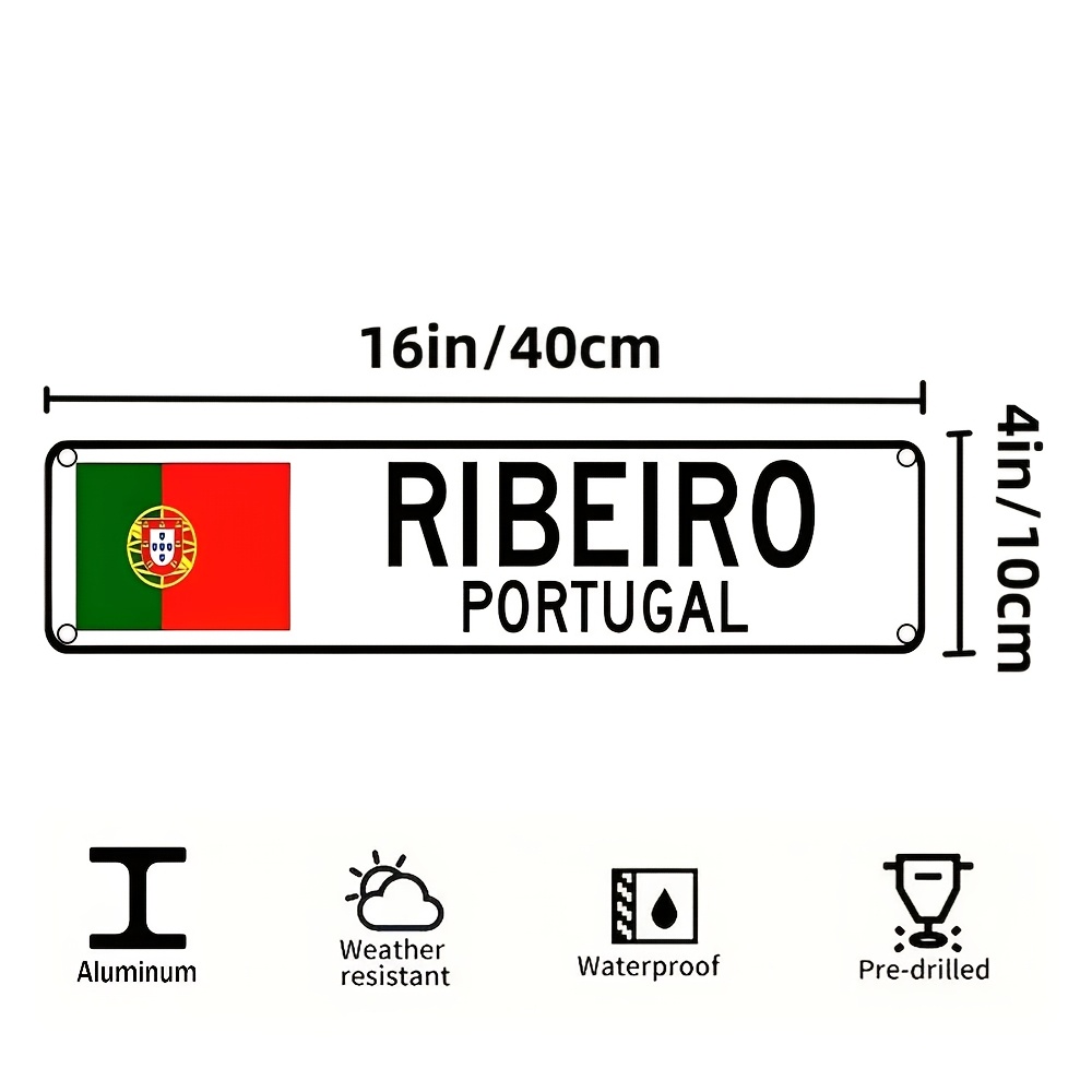 TEMU 1 Pièce Panneau Vintage Portugais Ribeiro - Décoration Murale Métallique 16x4 Pouces (Vert & Rouge) pour Maison, Bar, Café, Garage - Câblage ,
