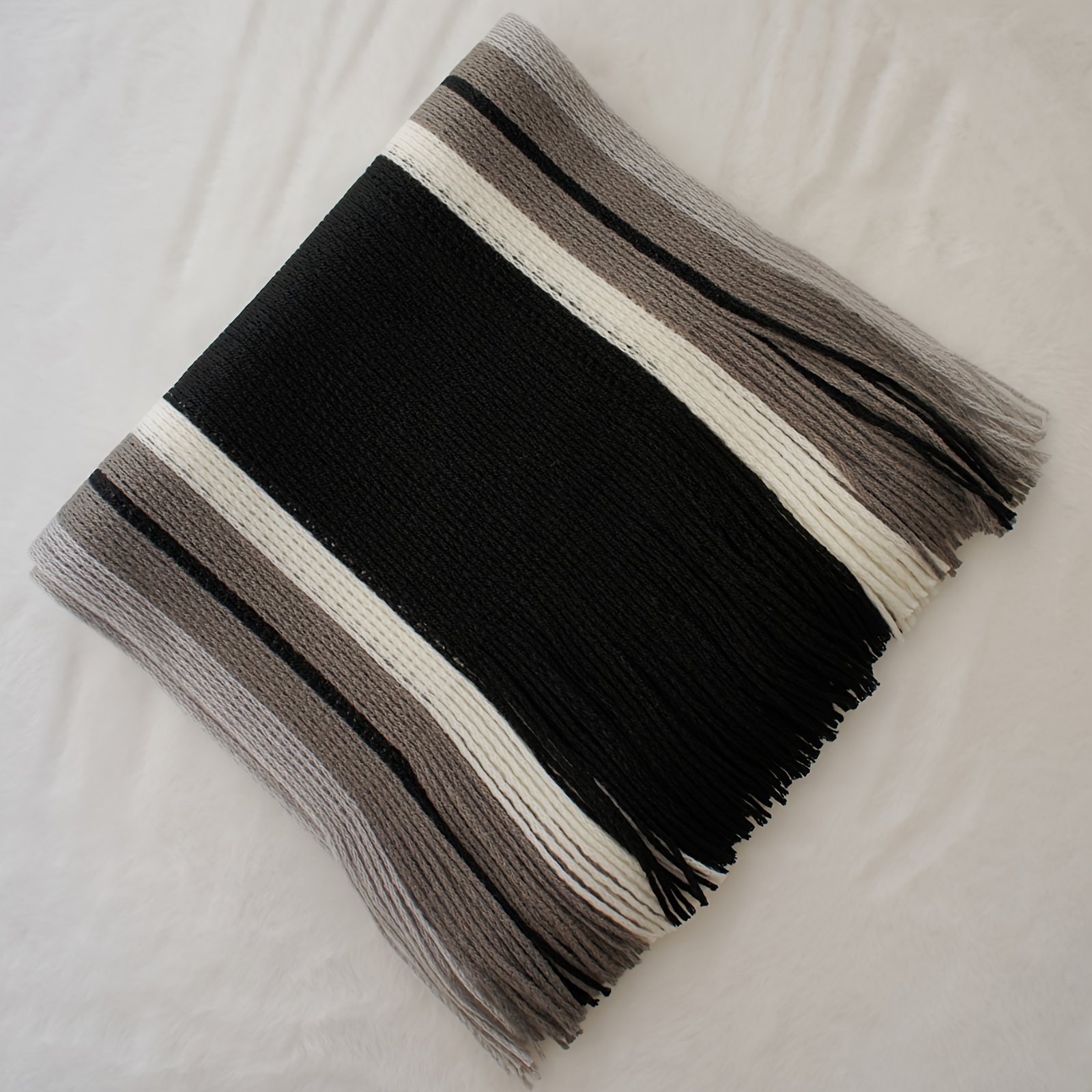 1pc Men'S Casual Style Striped Color Block Warm Acrylic Scarf with Tassel Detail - Knitted Fashion Accessory for Outdoor Trend details 27