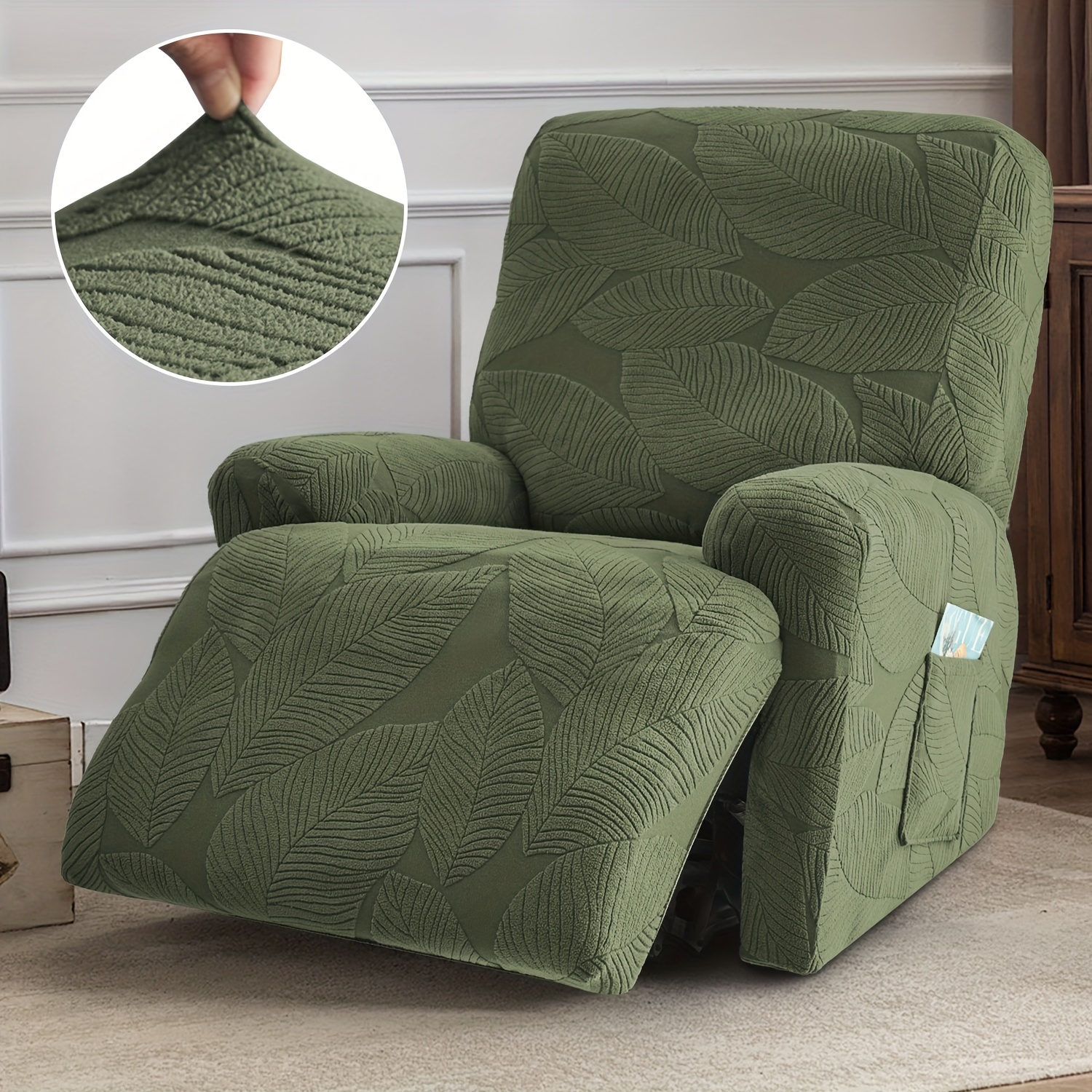 TEMU 4/6/8pcs Leaf Pattern Elastic Sofa Cover Set, Sofa And Recliner Covers, High-elasticity Shaggy Fabric, Suitable For Single, Double, And