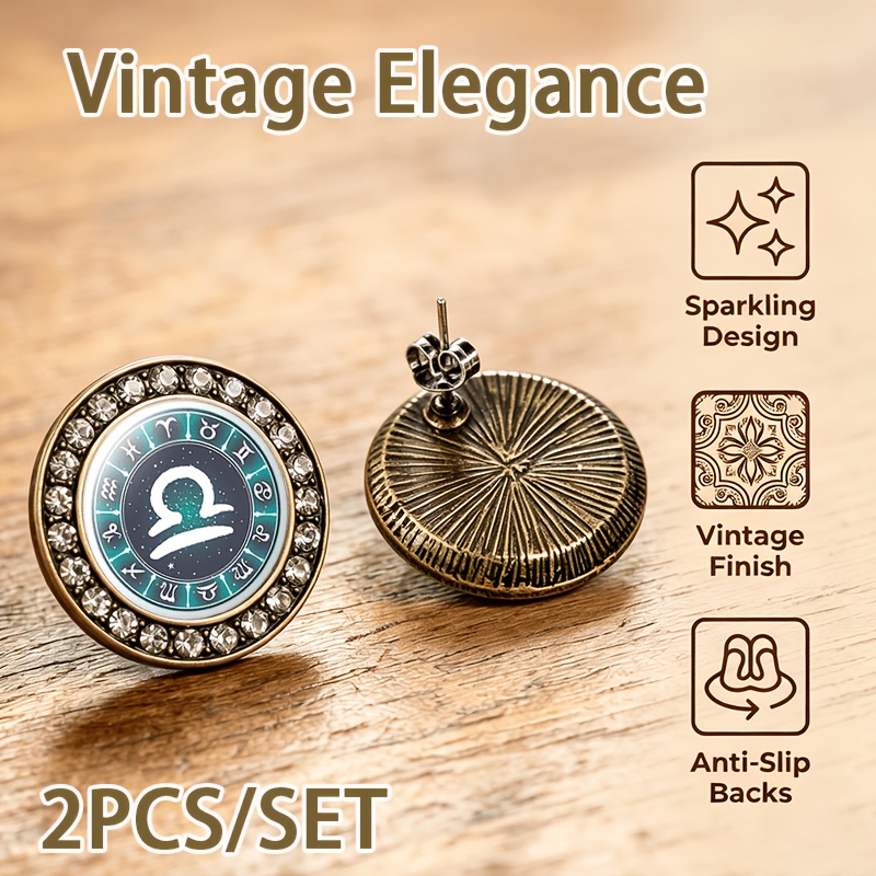2pcs Libra Zodiac Symbol Glass Stud Earrings Set