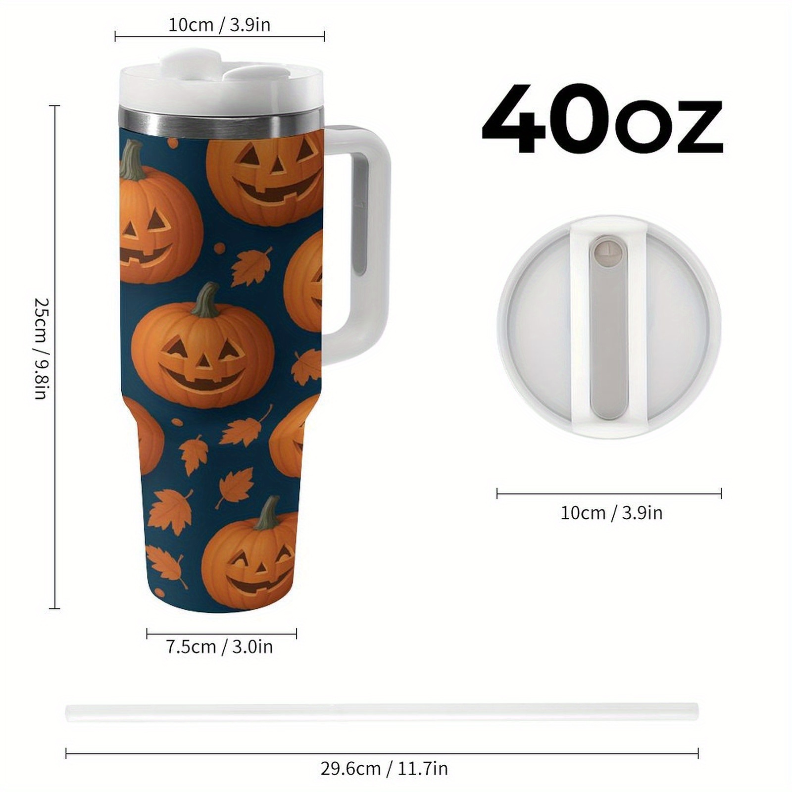 halloween motyw ziemniaków projektowany 40oz kubek ze stali nierdzewnej z słomką i uchwytem, modny duży izolowany kubek wody, 40oz kubek podróżny kubek kawy kubek samochodowy do codziennego użytku prezent domowy samochód na zewnątrz podróże sport fitness siłownia biuro