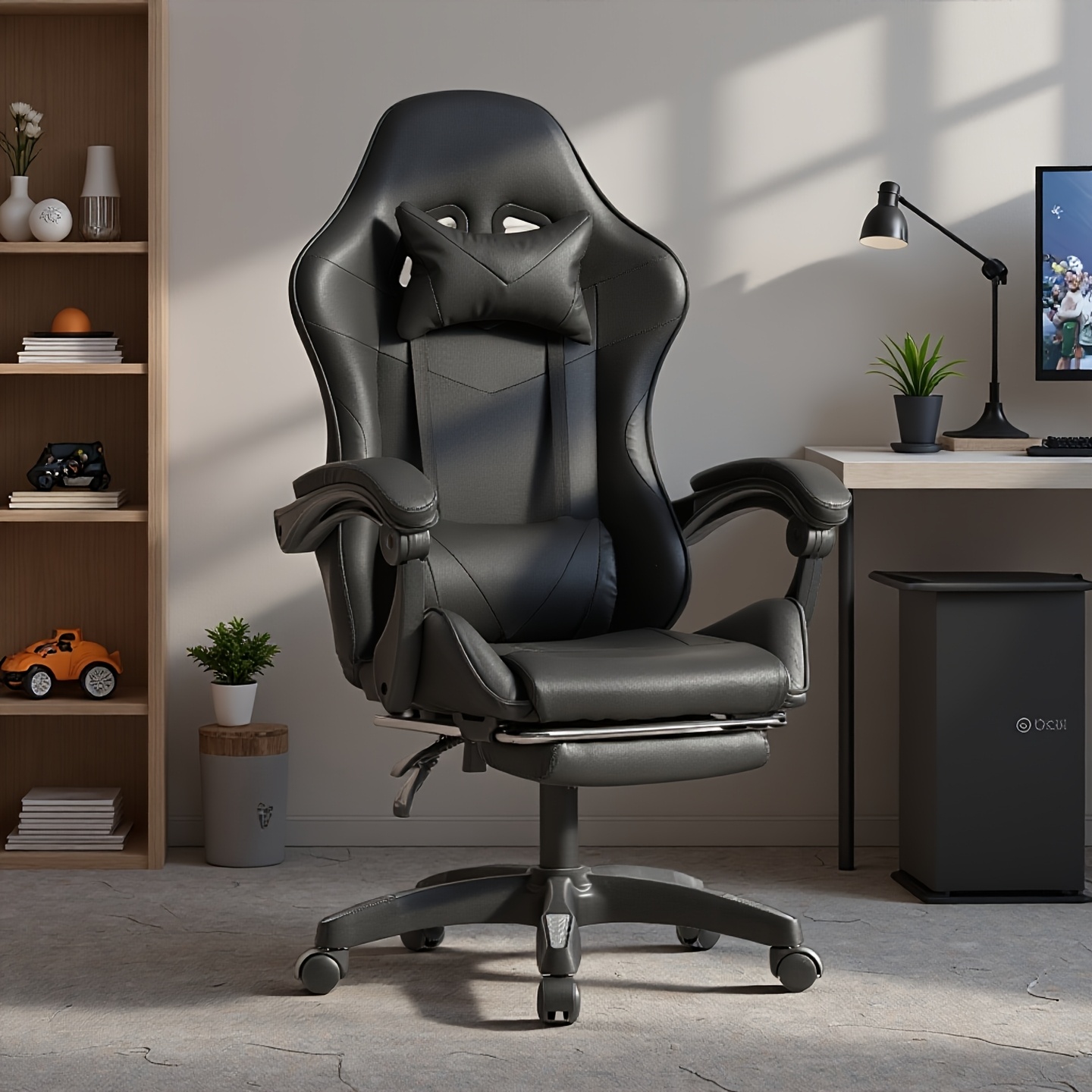 Gaming Chair With Leg Rest, Office Chair, Ergonomic Chair, Adjustable Backrest And Seat Height, Cool Black, Holiday Goodie. Home Essential, Designed For Esports Enthusiasts