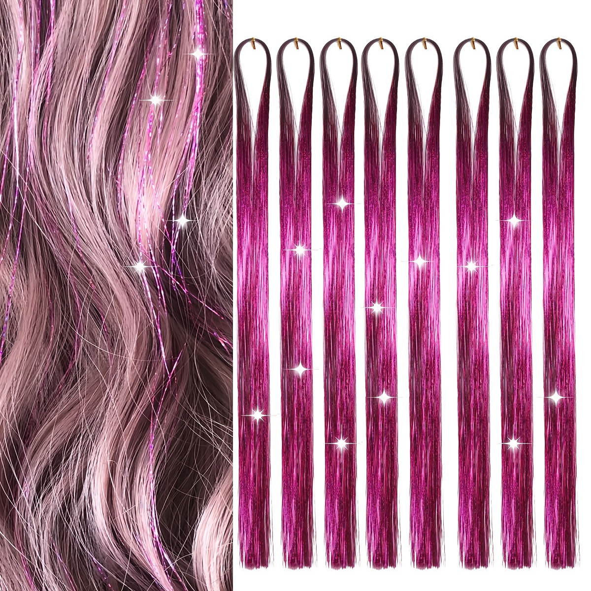8pcs   glitter hair tinsel extensions - heat resistant, sparkling fairy hair accessories for women,   halloween & parties, party hair accessory | glittery hair extensions | heat resistant fiber, hair accessories Product details 4