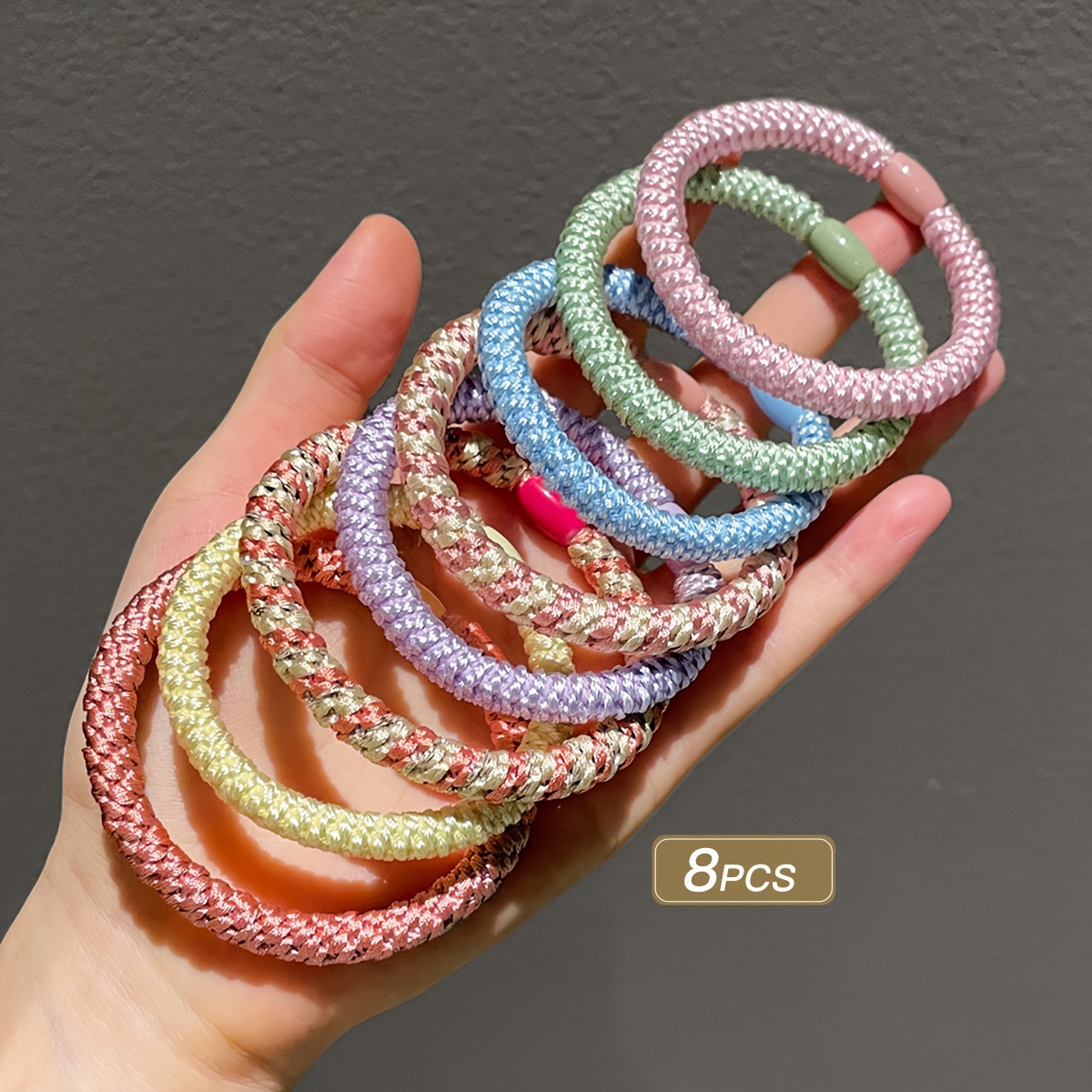 TEMU Bandeau en tissu texturé haute élasticité pour femmes, couleur aléatoire, 8pcs/16pcs, chouchou épais pour queue de cheval