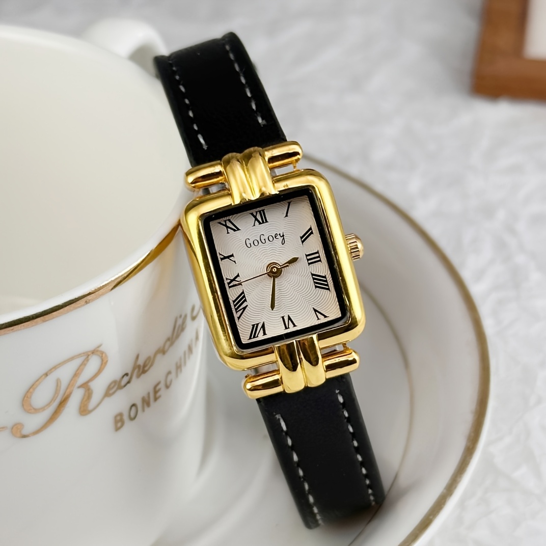 TEMU Classic Women's Quartz Watch With Face, Brown Faux Leather & Gold- Case - Stylish Display For Everyday Wear, Sophisticated Style Quartz Mechanism