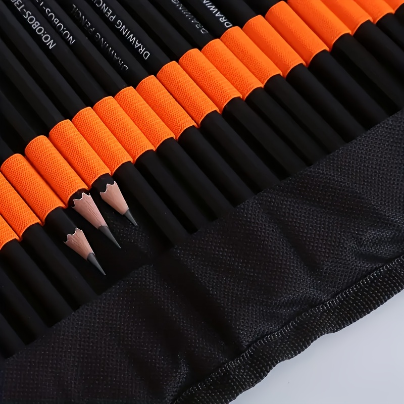 27pcs sketch pencils set sketching kit roll up canvas wrap bag drawing art supplies charcoals kneaded eraser pencil case details 0