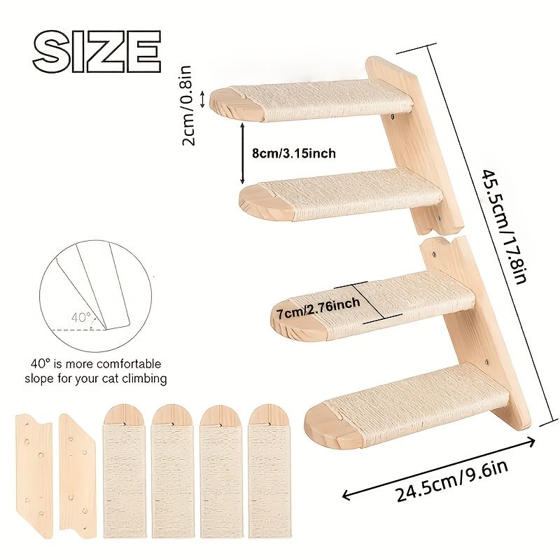TEMU Solid Wood Cat Climbing Frame, Wall Perforated Cat Climbing Ladder, Wall Mounted Staircase, Wall Jumping Platform, All Season Universal Cat Climbing Frame