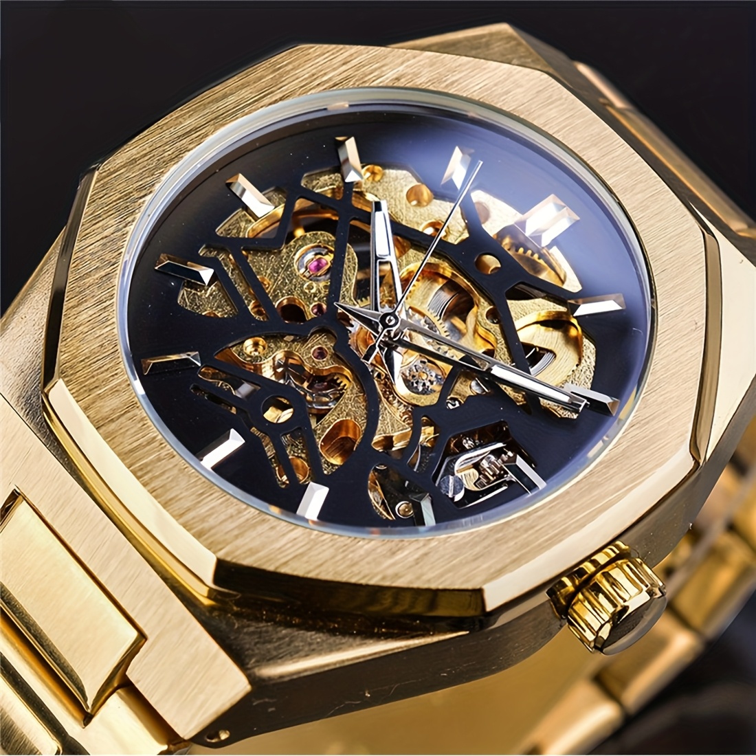 TEMU Reloj Mecánico Automático para Hombre - Diseño Elegante , Correa de Acero Inoxidable, Opción de Regalo , Sin Batería