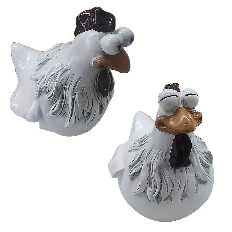 Image of 2pcs Ceramic Chicken Statues On Fence - Whimsical Garden Decor For Home, Farm, Yard, Or Backyard - Fun Animal-themed Art For Stairs, Patio, Or Lawn - No Power Needed, Outdoor Statues