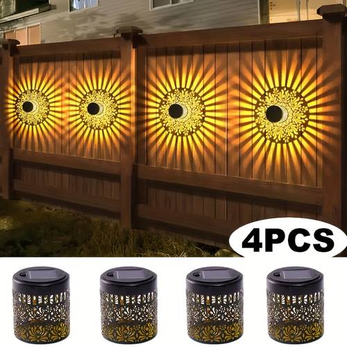 4 solar powered outdoor peony fence lights solar warm white decorative lighting detachable pathway lights suitable for courtyards gardens patios fences walls steps walkways streets festivals lights christmas halloween