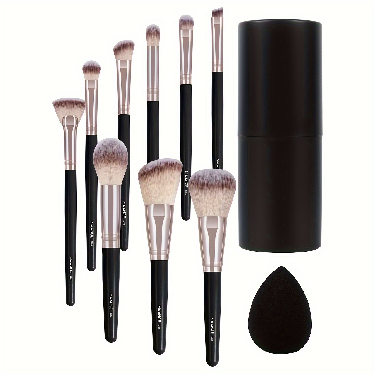 Image of Maange 9/10/11/12pcs Professional Makeup Brush Kit, Powder Brush, Blush Brush, Detail Brush, Eye Shadow Brush, Face Friendly Makeup Tools, Carrying Set, Halloween Christmas Gift Set, Basic Makeup Tool