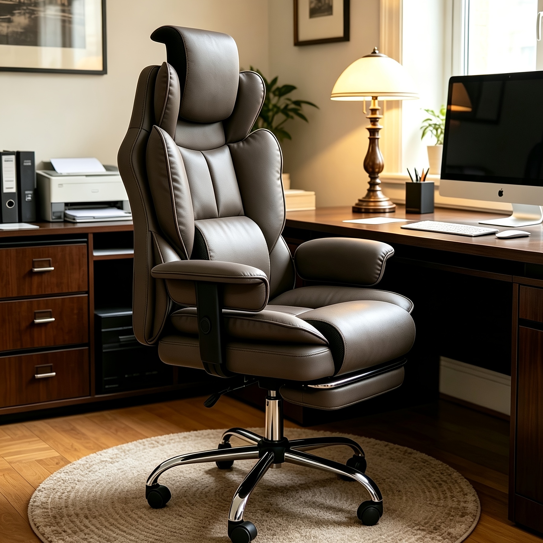 TEMU &s Ergonomic Executive Office Chair With Adjustable Headrest, Footrest & Cat-scratch Resistant Leather, Oversized Tall Reclining Desk Chair,