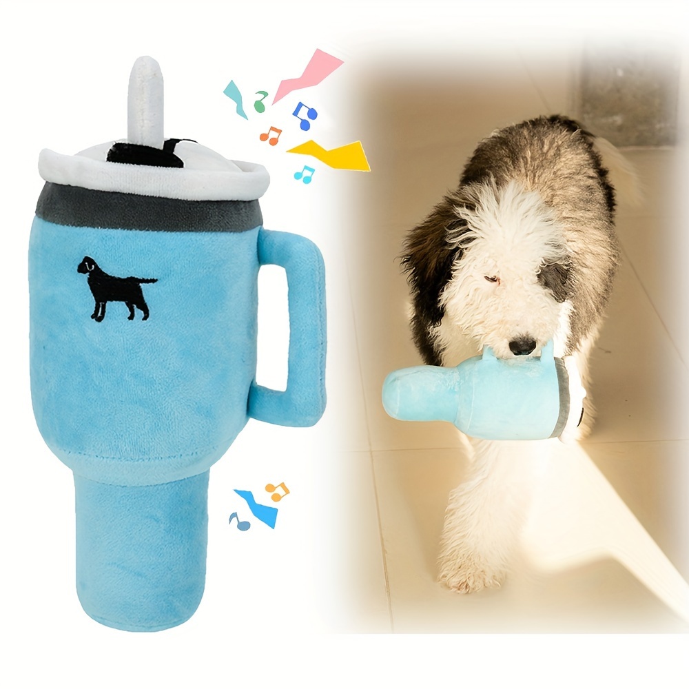 

31cm High With Handle And Straw Puppy Cup Plush Dog Toy | Fashionable Bb Calling Dog Toy | Soft And Stylish Cup-shaped Pet Toy, Suitable For Small, Medium And Large Dogs Pet Use