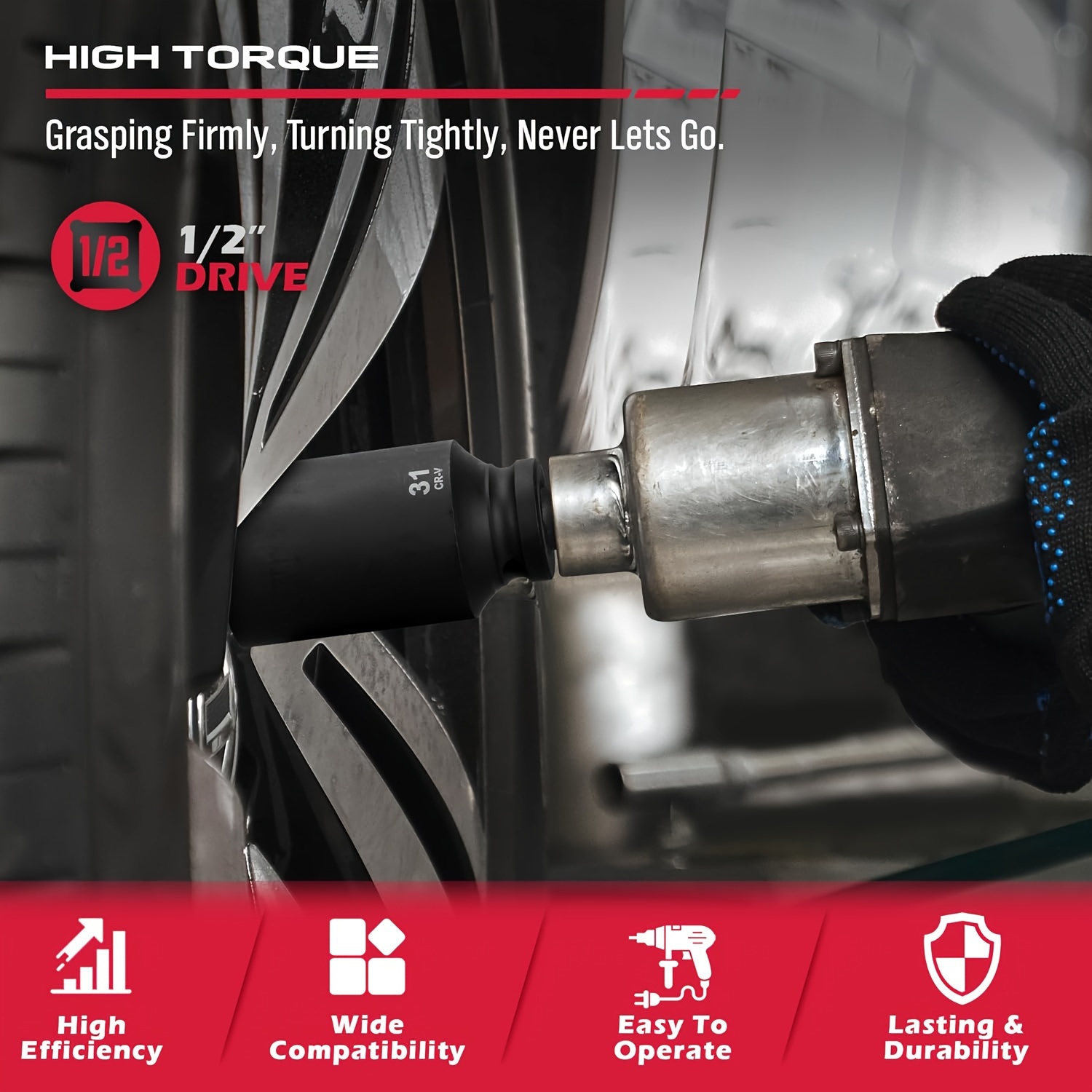 8MILELAKE 1/2" Axle Nut Impact Socket Set – 9-Piece (29mm To 38mm) For Front & Rear Wheels