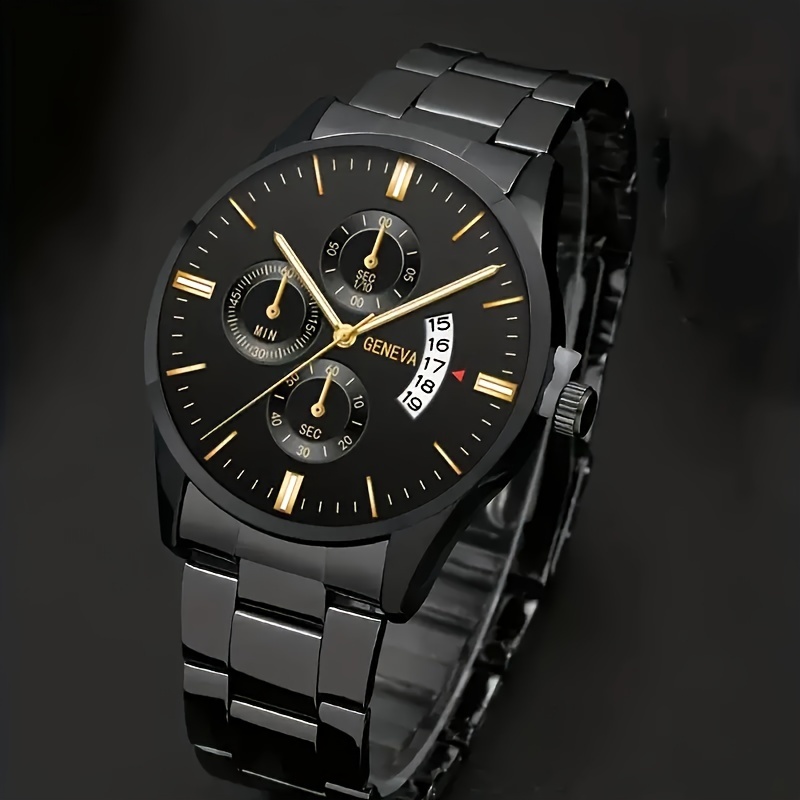 popular   2pcs mens fashion quartz watch with stainless   and round dial versatile chain bracelet perfect gift for friends and   suitable for   eid al   special back to school graduation season details 3