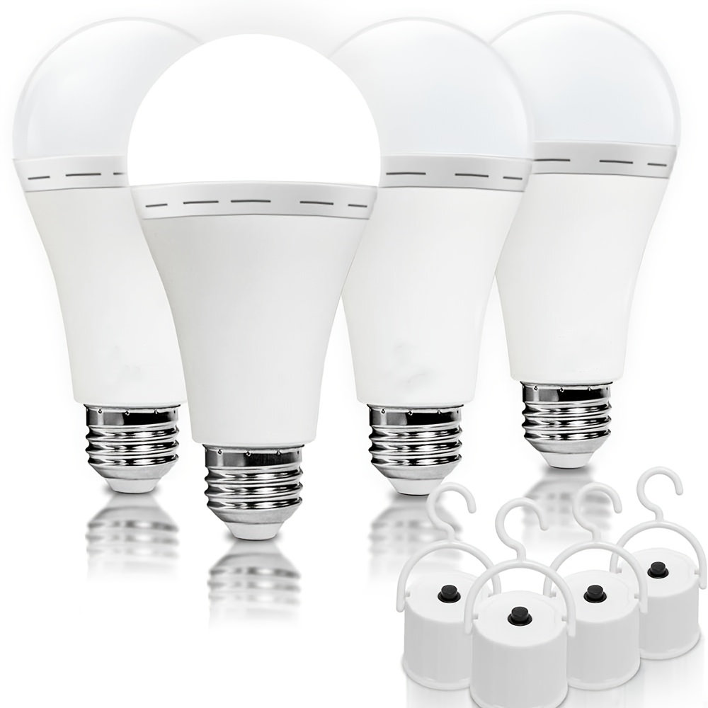 TEMU Emergency Rechargeable Light Bulbs A19, Battery-powered Backup Light Bulbs, Suitable For Power Outages, , 9w 6000k 1200mah 900lm