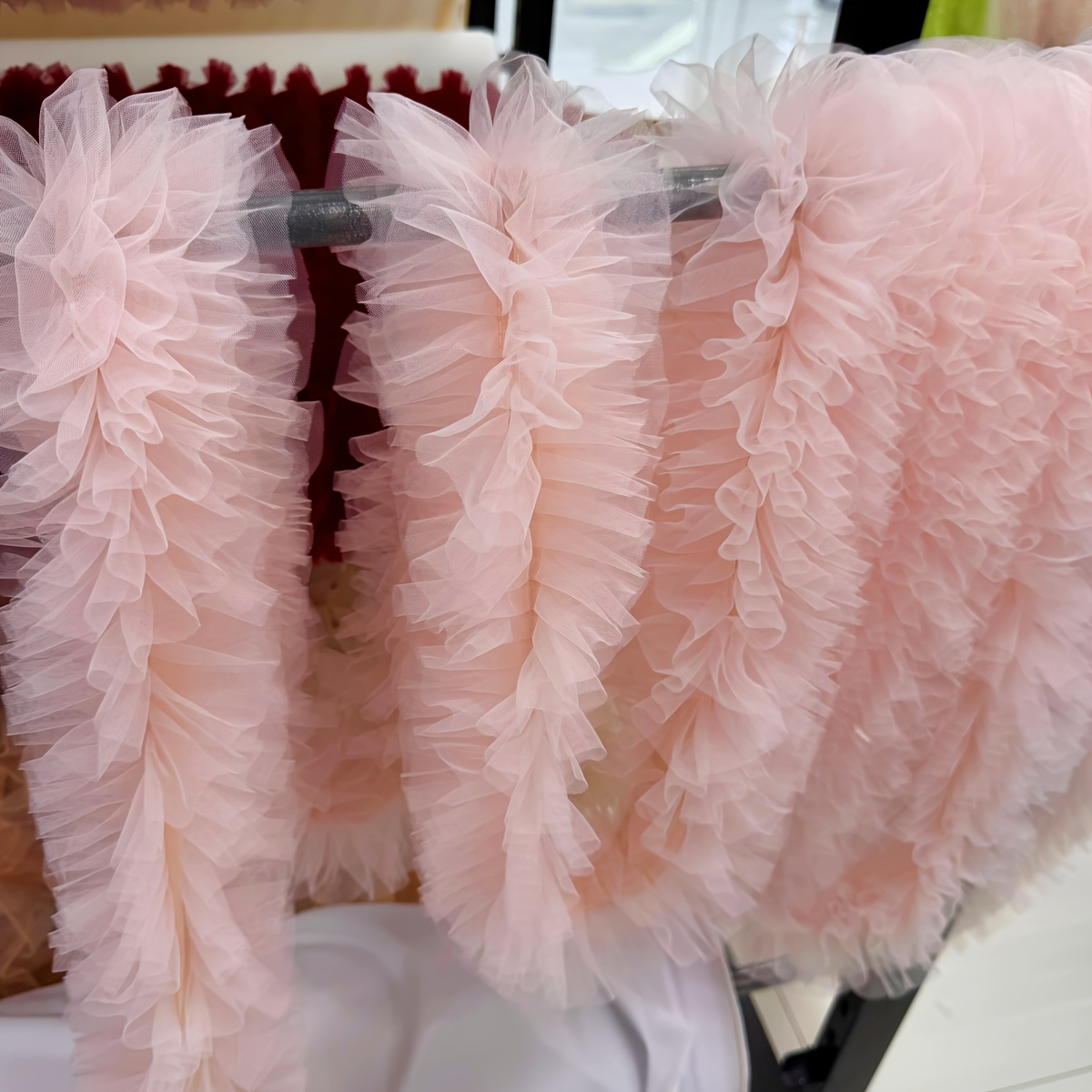 Lace Trim Auxiliary Material Thickened Mesh Ruched Lace Tulle, Suitable For Hat Skirt Edge Doll Dress Skirt Edge Dress Handmade Materials, Evening Gown Collar Clothing Decoration Auxiliary Materials
