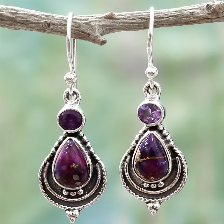 

Bohemian Elegant Zinc Alloy Purple Turquoise Dangle Earrings For Women - Gifts, Celebrations, And Wear