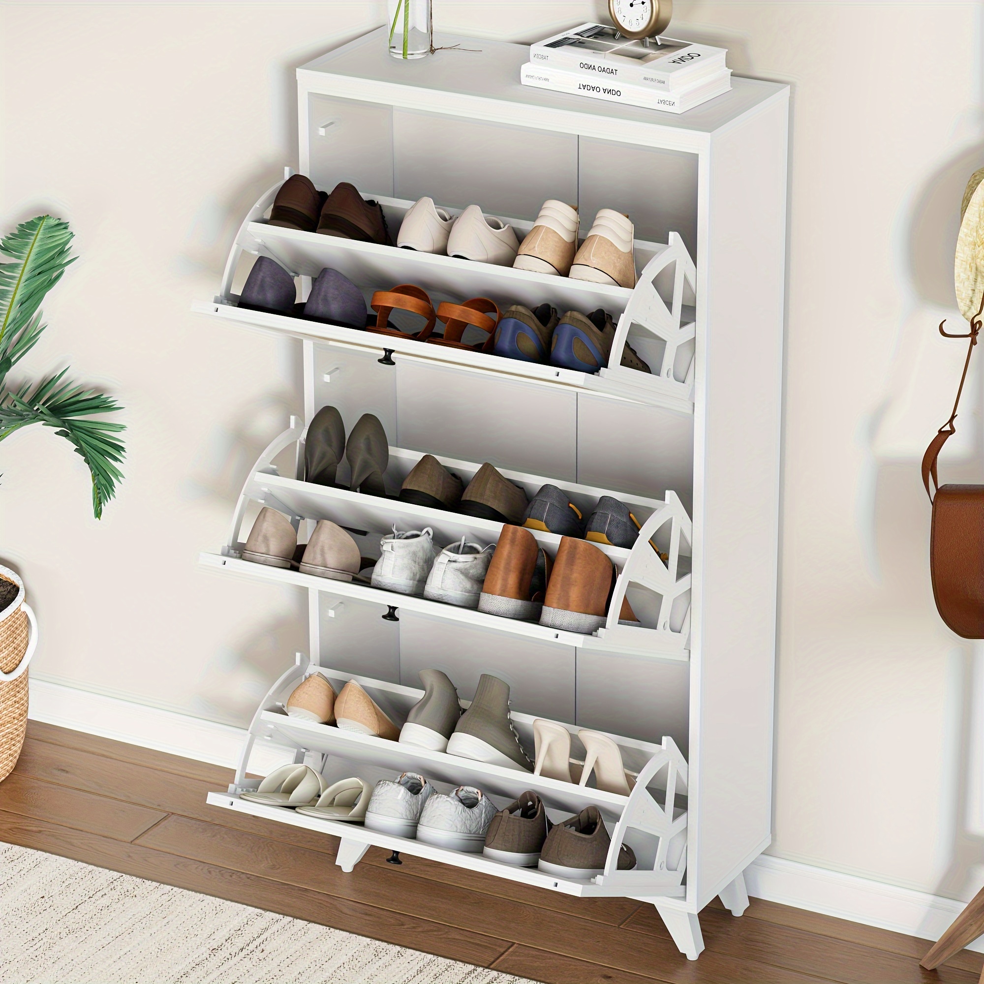 Rattan Narrow Shoe Cabinet 3 Filp Drawers Freestanding - Temu